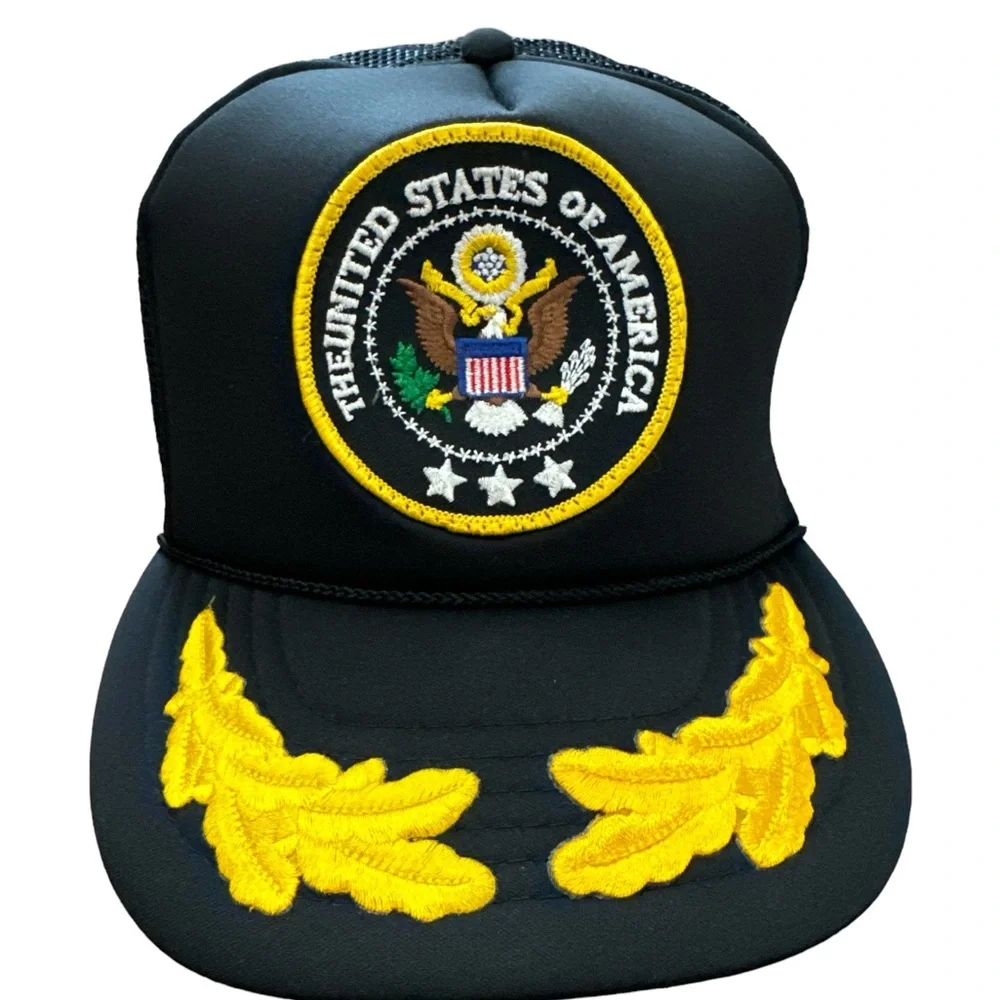 Vintage Snapback‎ Hat Cap Mesh United States Of America Eagle Flag Black USA